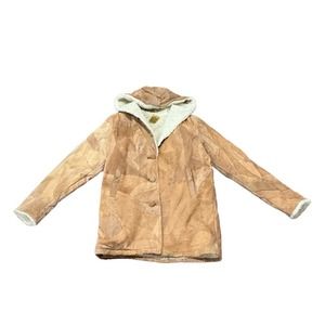 Large Vintage 1980s Patchwork Shearling Leather Hooded Vintage Jacket Outerwear